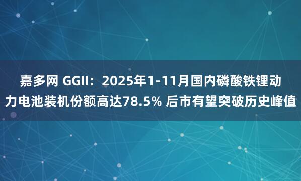 嘉多网 GGII：2025年1-11月国内磷酸铁锂动力电池装机份额高达78.5% 后市有望突破历史峰值